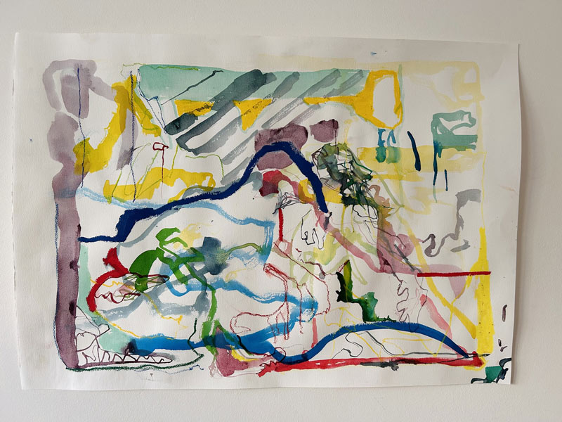 Arnold Asleep , Watercolour, ink and oilpastel on watercolour
                        paper by Camilla Santiapillai