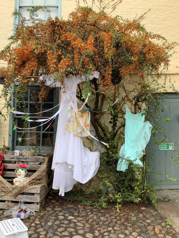 Women Unity Strength, Found objects installation by Cathy Dunbar at the Museum of Cambridge