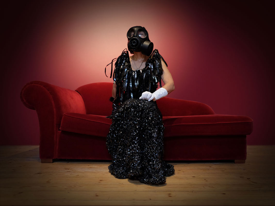 Toxic Frock, Knitted video tape dress from The Casting Couch by Cathy Dunbar & Helen Judge