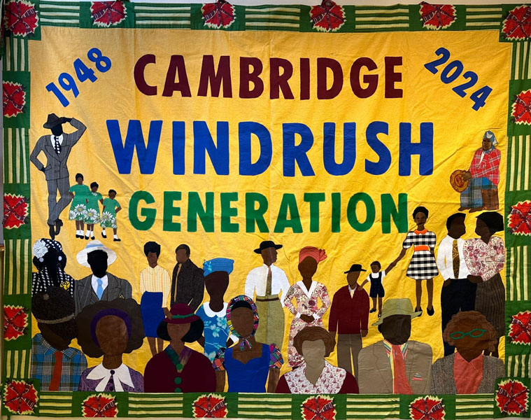 Windrush Banner, Textile and stitch artwork by Cathy Dunbar