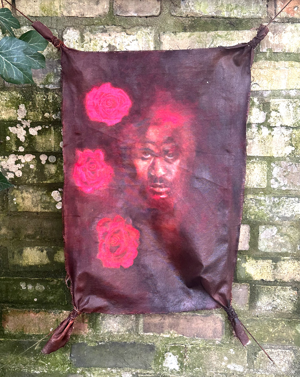 A painting of a woman with roses by Jenny Kirner