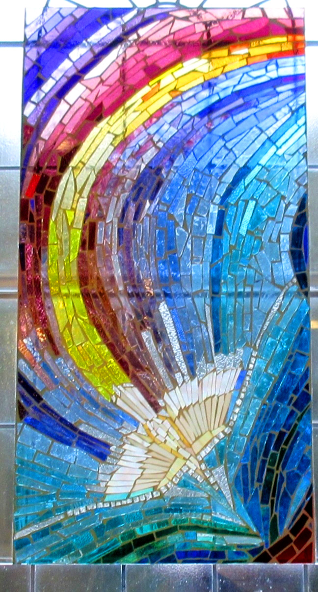 Colourful Stained Glass Panel, Dove of Peace,  by Glass Artist Jill Fordham