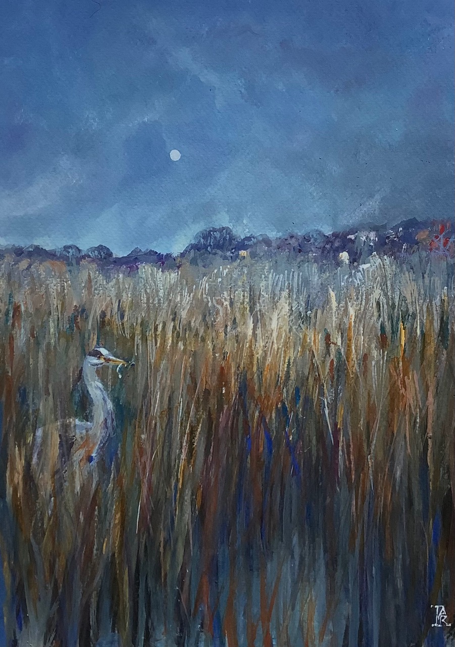  Fishing By Moon Light drawing by Artist Lesley Rumble 